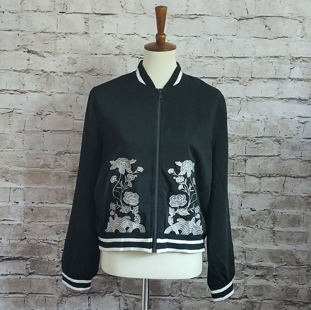 WD.NY black embroidered bomber jacket